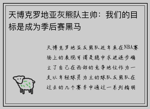 天博克罗地亚灰熊队主帅：我们的目标是成为季后赛黑马